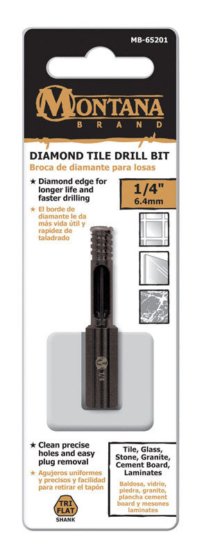 Montana Brand Diamond Tile Black Oxide 3-Flat Shank 1/4 in. Dia. Drill Bit 1 pc.
