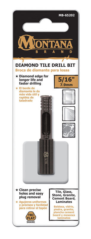 Montana Brand Diamond Tile Black Oxide 3-Flat Shank 5/16 in. Dia. Drill Bit 1 pc.