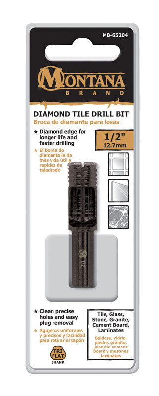 Montana Brand Diamond Tile Black Oxide 3-Flat Shank 1/2 in. Dia. Drill Bit 1 pc.