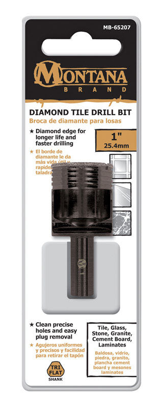 Montana Brand Diamond Tile Black Oxide 3-Flat Shank 1 in. Dia. Drill Bit 1 pc.