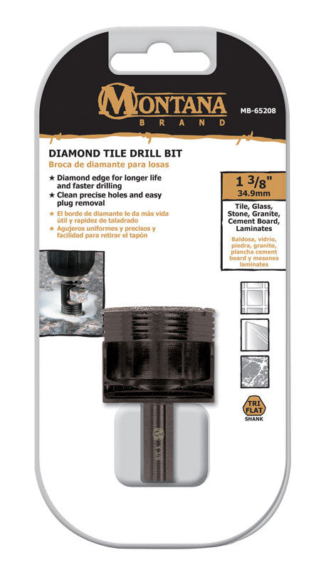 Montana Brand Diamond Tile Black Oxide 3-Flat Shank 1-3/8 in. Dia. Drill Bit 1 pc.