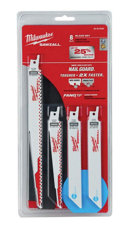 Milwaukee 5-8, 6, 14 and 18 TPI Bi-Metal Sawzall Blade Set 8 pk
