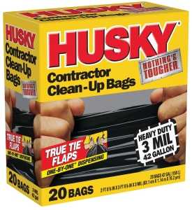 Husky HK42WC020B Contractor Clean-Up Bag, 42 gal Capacity, Polyethylene, Black