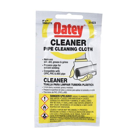 Oatey 31423 Cleaning Cloth, 8 in L, 7 in W, Clear, Pack of 24