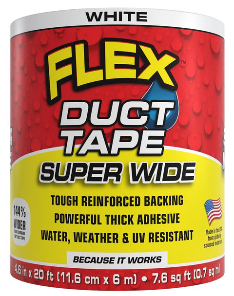 Flex Seal Super Wide DTWHTR4620 Duct Tape, 20 ft L, 4.6 in W, White