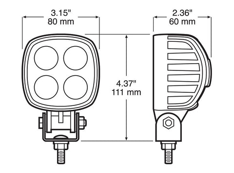 PM V913-MV Compact Work Light, 0.65/1.3 A, 12/24 V, 4-Lamp, LED Lamp, 900 Lumens Lumens, 6500 K Color Temp, Black