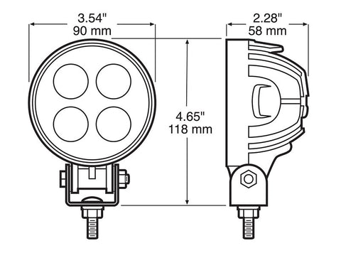 PM V912-MV Round Work Light, 0.61/1.11 A, 12/24 V, 4-Lamp, LED Lamp, 900 Lumens Lumens, 6500 K Color Temp, Black