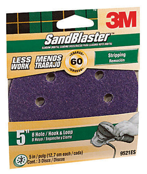 3M 5 in. Dia. Sanding Disc 60 Grit Coarse Hook and Loop 3 pk