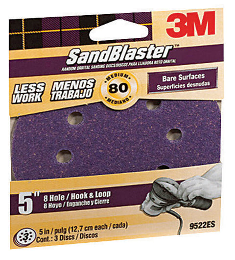 3M 5 in. Dia. Sanding Disc 80 Grit Medium Hook and Loop 3 pk