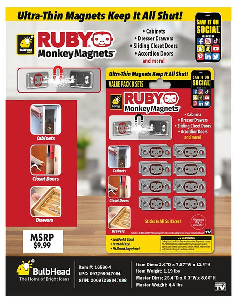 TELEBrands Ruby 16562-8 Monkey Magnet, Iron, Red/Silver