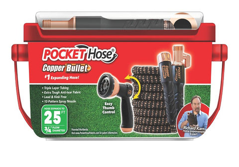 POCKET hose Copper Bullet 16375-6 Expandable Flexible Garden Hose, 25 ft L, Fabric, Multi-Color