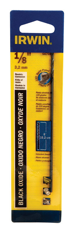 Irwin Aircraft Extension 1/8 in. Dia. x 6 in. L Black Oxide Split Point Drill Bit