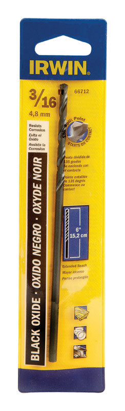 Irwin Aircraft Extension 3/16 in. Dia. x 6 in. L Black Oxide Split Point Drill Bit
