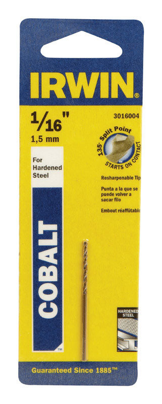 Irwin Cobalt High Speed Steel Straight Shank 1/16 in. Dia. x 1-7/8 in. L Drill Bit 1 pc.