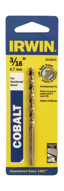 Irwin 3/16 in. X 3-1/2 in. L Cobalt Alloy Steel Drill Bit Straight Shank 1 pc