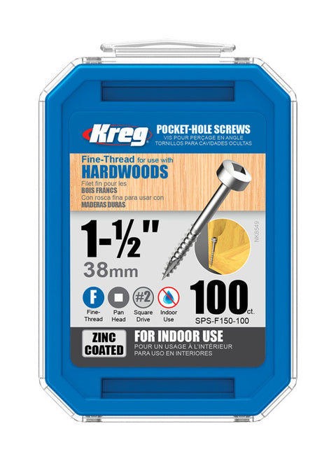 Kreg Washer Pocket-Hole Screw No. 8 x 1-1/2 in. L Zinc Steel 100 pk