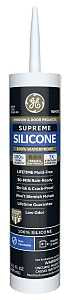 GE Supreme Silicone 2814819 Window & Door Sealant, White, 24 hr Curing, 10.1 fl-oz Cartridge, Pack of 12