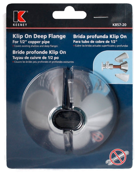 Keeney K857-20 Clip-On Deep Flange, 1/2 in Connection, Plastic, Chrome-Plated