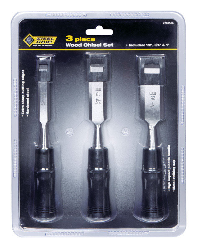 Steel Grip 1/2 in. W x 1/2 in. L Hardened Steel Wood Chisel Set 3 pc ...