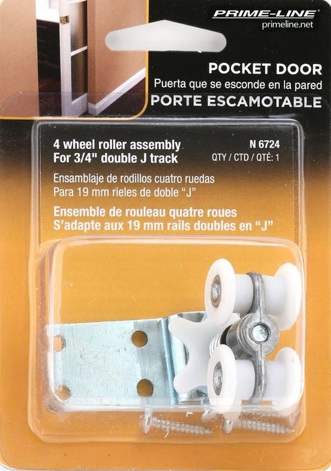 Prime-Line N 6724 Door Roller, 23/32 in Dia Roller, Steel, 4-Roller, 100 lb, Top Mounting