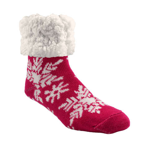 Pudus Unisex Classic Snowflake Raspberry One Size Fits Most Slipper Socks Red, Pack of 3