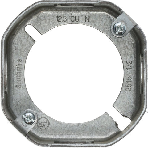 Southwire 25151-1/2-UPC Octagonal Extension Ring, 1-1/2 in L, 3-1/2 in W, 4-Knockout, Steel