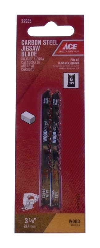 Ace Carbon Steel U-Shank 3-1/8 in. L Jig Saw Blade 6 TPI 2 pk
