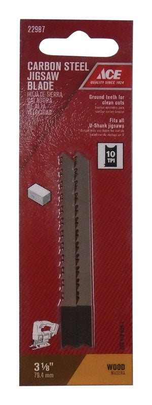 Ace Carbon Steel U-Shank 3-1/8 in. L Jig Saw Blade 10 TPI 2 pk