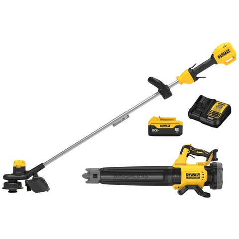 DEWALT 20V MAX XR DCKO215P1 Brushless Cordless String Trimmer and Blower Combo Kit, Battery Included, 5 Ah, 20 V