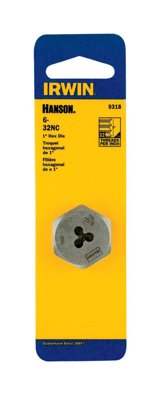 Irwin Hanson High Carbon Steel 6-32NC SAE Hexagon Die 1 pc.