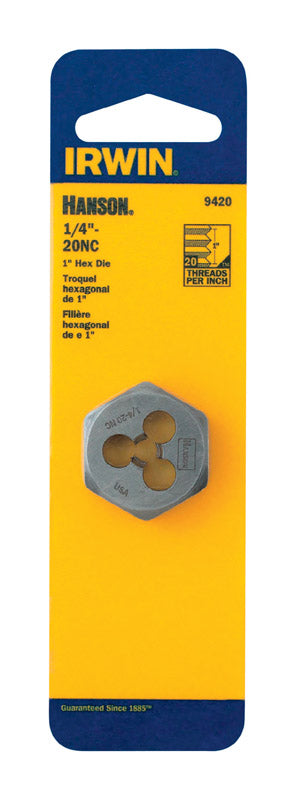 Irwin Hanson High Carbon Steel 1/4 in.-20NC SAE Hexagon Die 1 pc.