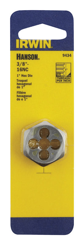 Irwin Hanson High Carbon Steel 3/8 in.-16NC SAE Hexagon Die 1 pc.