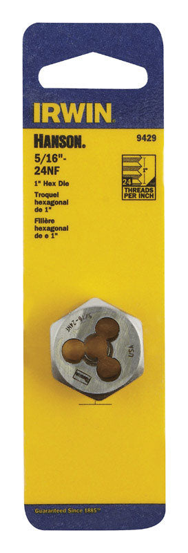 Irwin Hanson High Carbon Steel 5/16 in.-24NF SAE Hexagon Die 1