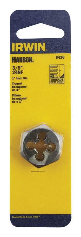 Irwin Hanson High Carbon Steel 3/8 in.-24NF SAE Hexagon Die 1