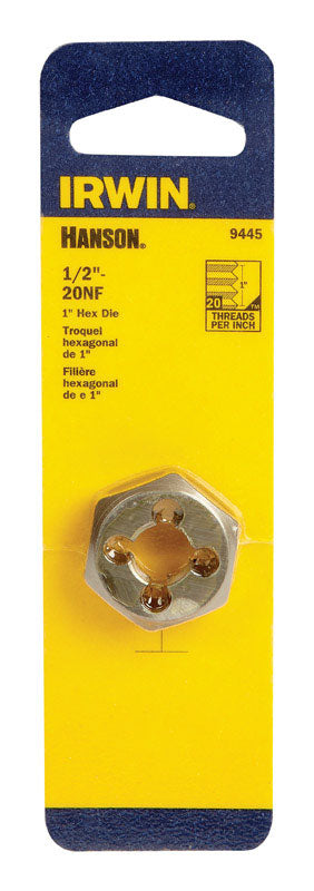 Irwin Hanson High Carbon Steel 1/2 in.-20NF SAE Hexagon Die 1 pc.