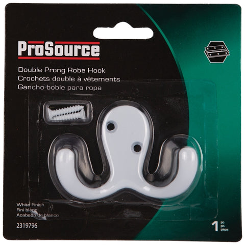 ProSource 23263WHB-PS Coat and Hat Hook, 22 lb, 2-Hook, 7/8 in Opening, Zinc, Powder-Coated