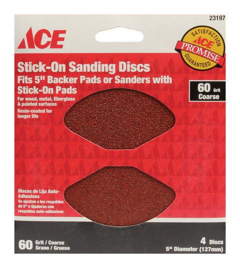 Ace 5 in. Dia. Sanding Disc 60 Grit Coarse Adhesive 4 pk
