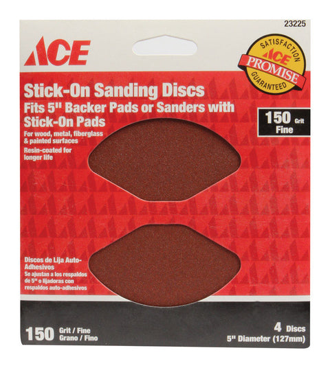 Ace 5 in. Dia. Sanding Disc 150 Grit Fine Adhesive 4 pk