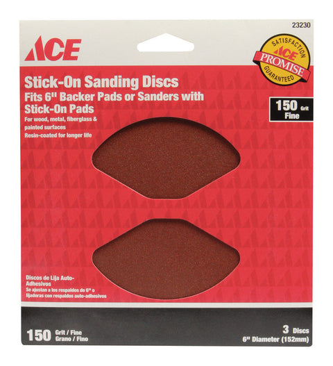 Ace 6 in. Dia. Sanding Disc 150 Grit Fine Adhesive 3 pk