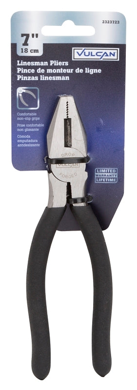 Vulcan JL-NP005 Linesman Plier, 7 in OAL, 1.2 mm Cutting Capacity, 1-1/4 in Jaw Opening, Black Handle, Non-Slip Handle