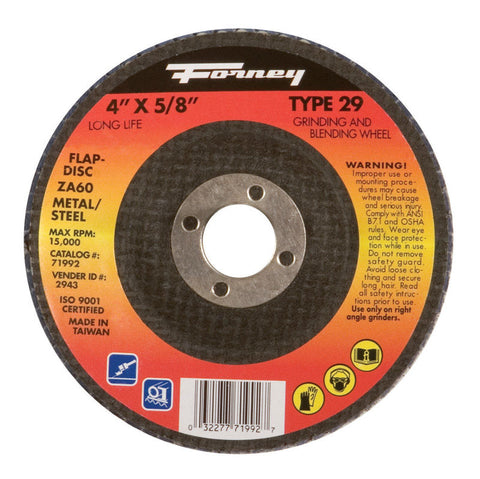Forney 4 in. Dia. x 5/8 in. Blue Zirconia Flap Disc 60 Grit