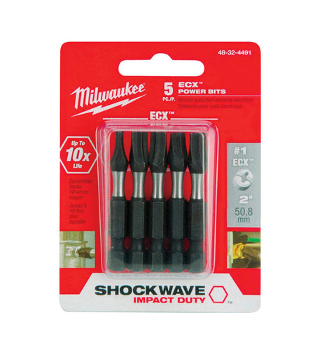 Milwaukee Shockwave #2 ECX Screwdriver Bit 1/4 in. Dia. x 2 in. L 5 pc.