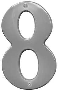Hy-Ko Prestige Series BR-51SN/8 House Number, Character: 8, 5 in H Character, Nickel Character, Solid Brass, Pack of 3