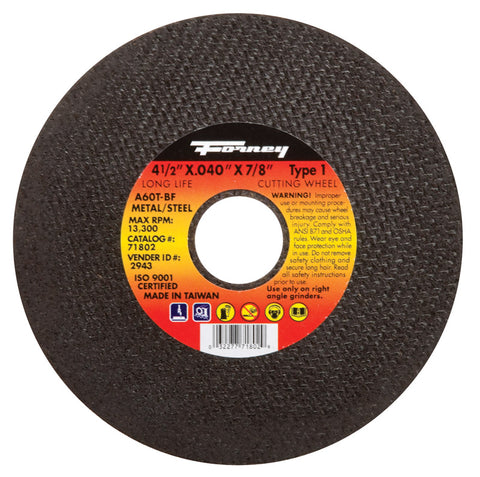Forney Metal Cut-Off Wheel 4-1/2 in. Dia. x .040 in. thick x 7/8 in.