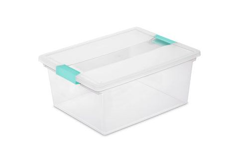 Sterilite 19658604 Clip Box, Plastic, Blue Aquarium/Clear, 14 in L, 11 in W, 6-1/4 in H, Pack of 4