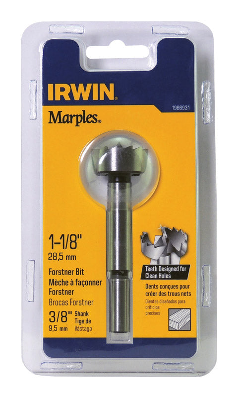 Irwin Marples Carbon Steel Reduced Shank 1 1/8 in. Dia. Forstner Drill Bit 1 pc.