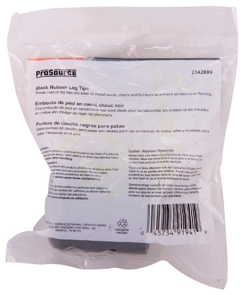 ProSource FE-50637-B Furniture Leg Tip, Round, Rubber, Black, 1-1/8 in Dia, 1.6 in H, Pack of 48