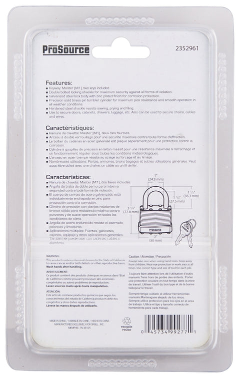 ProSource HD00038-3L Padlock, Standard Shackle, 11/32 in Dia Shackle, 1-1/2 in H Shackle, Steel Shackle, Steel Body