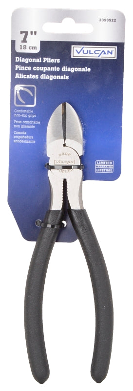 Vulcan JL-NP007 Diagonal Cutting Plier, 7 in OAL, 1 mm Cutting Capacity, 1 in Jaw Opening, Black Handle, Non-Slip Handle