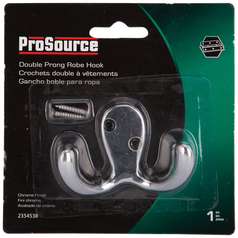 ProSource 23263CHB3L-PS Coat and Hat Hook, 22 lb, 2-Hook, 7/8 in Opening, Zinc, Chrome